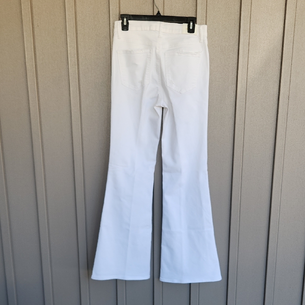 Express Women's Cream Distressed Flare Jeans - Picture 9 of 10